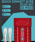 Top Shelf 10 Piece Battery Cable Connectors Rated For 600 Volts And 50 Amps Heavy Duty quick connect wire plug set in red.