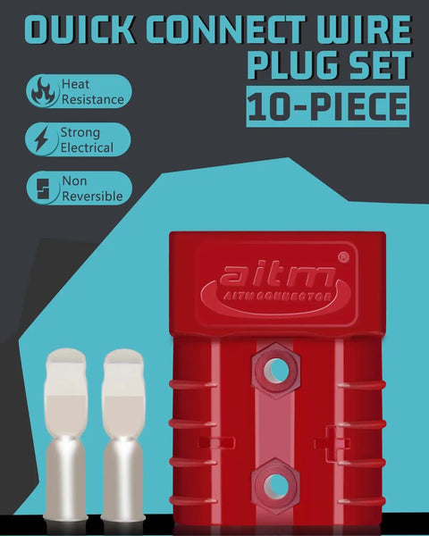 Top Shelf 10 Piece Battery Cable Connectors Rated For 600 Volts And 50 Amps Heavy Duty quick connect wire plug set in red.