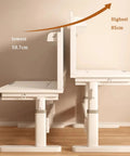 Dope Heavy Duty Manual Adjustable Standing Desk With Smooth Crank Raise And Practical Drawer Next To Perforated Pegboard showing height adjustments from 58.7cm to 85cm.