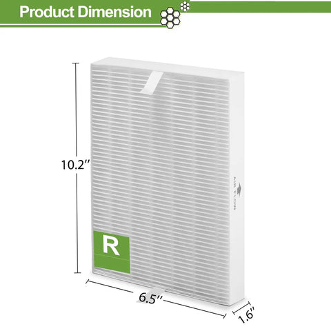 Beefed-Up 6 Pack HEPA Replacement Filters For Honeywell HPA300 HPA200 HPA100 HPA090 Series Air Purifiers, size 10.2 x 6.5 x 1.6, side view