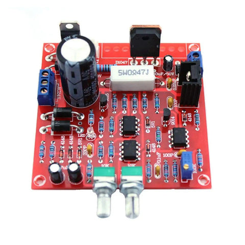Top view of 0-30V Adjustable DC Regulated Power Supply DIY Kit With Overload And Short Circuit Protection, showing red circuit board.