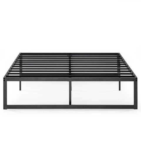 Queen Size Metal Platform Bed Frame With Reinforced Steel Slat Support And Absolutely No Box Spring Required No Sweat Assembly Heavy Duty Durable Mattress Foundation Built Like A Tank, steel slat design shown.