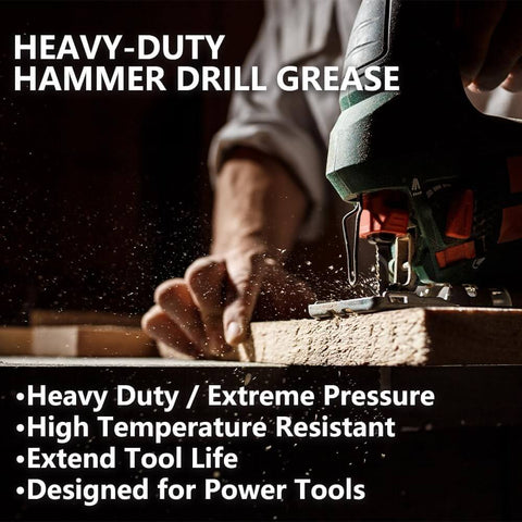 Person using a power tool with Hammer Drill Grease 50g Power Tool Lubricant Anti Seize Squeak Prevention Rust Protection For Rotary Bits and Motors
