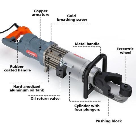 Centalla 5/8 Inch Electric Hydraulic Rebar Bender 1100W Pure Copper Motor Fast Bend Tool showing detail of components and design.