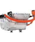 High Voltage Ac Compressor Assembly For Byd Qin Plus Ev Bc28b 322 8v Ha2ej 8103020 side view with orange hose and metal housing.