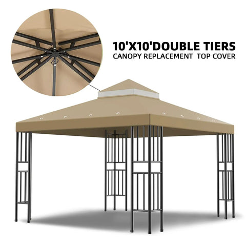 10x10 Ft Gazebo Replacement Canopy Top Cover Double Tiered For Outdoor BBQ Roof Cover Grill Shelter in Brown