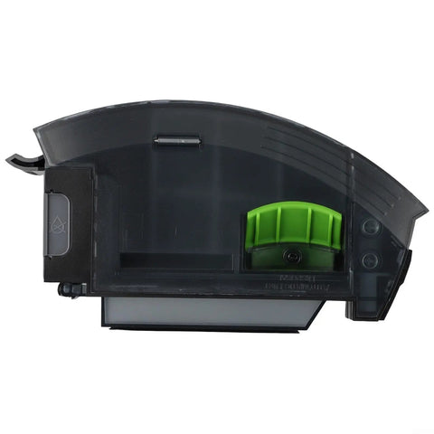 Heavy Duty Dirt Bin Compatible With Roomba I1 I3 I4 I5 I6 I7 Plus I8 Advanced Dust Collection System, transparent container with green handle.