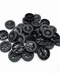 Close-up of 30 Pack 30mm Plastic Toy Car Wheels With 15 Shaft Axles For RC Cars Trucks And Robots DIY Model Parts Wheel Accessories
