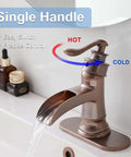 Copper Waterfall Bathroom Faucet With Antique Brass Finish For Vintage Style Bathrooms, Single Hole Sink Tap, Ideal For Restrooms And Commercial Use, Solid Brass Construction No Pop Up Drain