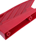 Rock Solid Table Saw Push Stick With Riving Knife Splitter 16.5 Inches Long viewed from above, showcasing durable red plastic and smooth design.