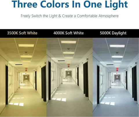 2x2 Ft LED Recessed Troffer Light, 4680LM Ultra Bright 3500K/4000K/5000K Selectable installed in hallway