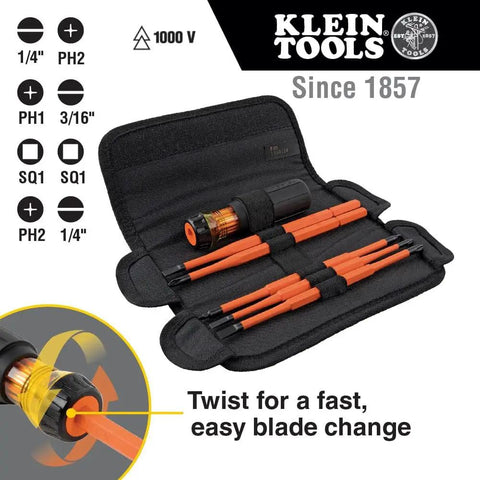 Insulated 8 In 1 Screwdriver Set With Interchangeable Blades For Electrical And General Repairs in black pouch