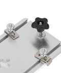 Solid As A Rock 6061 Aluminum Alloy Electric Jig Saw Flip Board And Router Table Insert Plate For Woodworking Sheds close-up view of adjustment knobs and mounting clips.