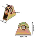 Two views of a 2in V-groove wheel plate caster with bracket; gold-tone metal, base 8.5 cm wide.