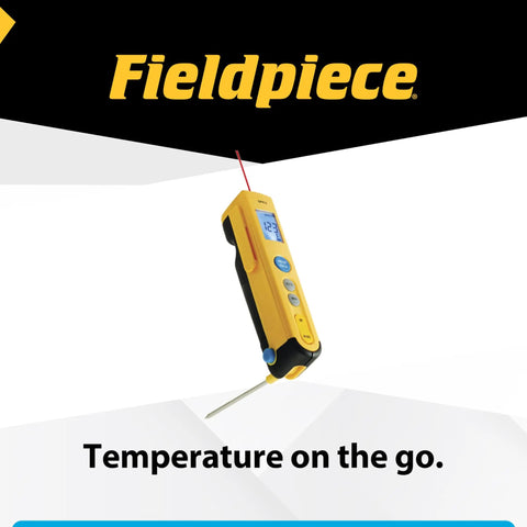 Pocket Type K Thermometer With Infrared Capability Dual Readings For In Duct And Surface Checks Folding Probe For Easy Duct Access And Quick Ambient Readouts With Backlit Display For HVACR Pros, yellow