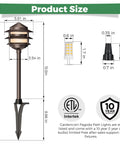 Pagoda Low Voltage Landscape Path Lights 12V Outdoor LED Bronze Three Tier Lanterns Replaceable 4W 2700K G4 Bulb size diagram