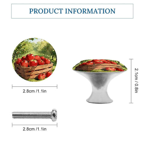 Orchard Apple Baskets Round Cabinet Knobs Set Two Pack Durable Stainless Steel Aluminum Alloy Hardware Handles With Vintage Farmhouse Charm For Cabinets And Drawers Ideal For Kitchens And Bedroom Dressers And Entertainment Areas, 1.1in