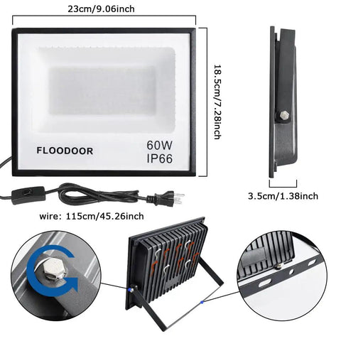 60W LED Flood Light 6000LM Super Bright Outdoor Security Work Light Daylight White For Yard Garage Backyard House 3 Pack