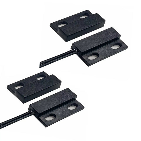 Wired Door Window Contact Sensor Two Pack Micro Normally Open Reed Switch for Alarm Systems, black, compact size with wires shown
