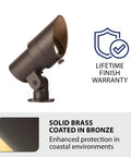 Solid brass bronze coated housing of 12V LED Landscape Accent Light With Adjustable Beam And Dimmable Brightness Built To Last