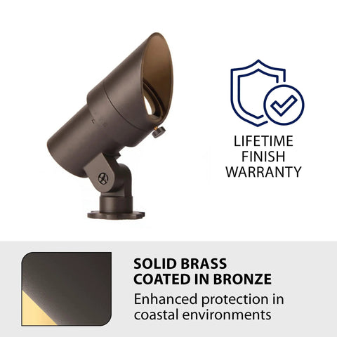 Solid brass bronze coated housing of 12V LED Landscape Accent Light With Adjustable Beam And Dimmable Brightness Built To Last