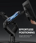 FlowLift Dual Monitor Stand For 13 To 32 Inch Screens, Fully Adjustable Gaming Desk Mount with smooth positioning arm