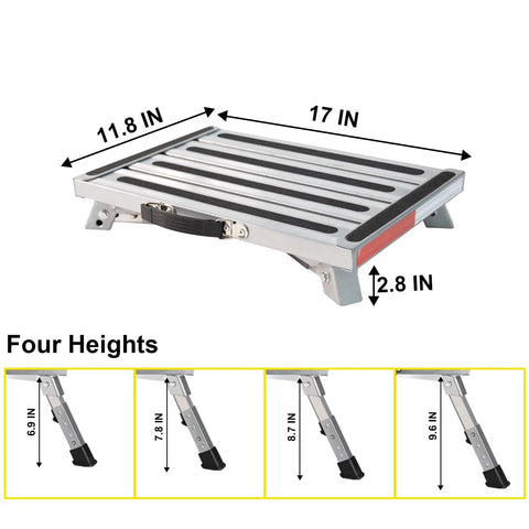 Non Slip Folding RV Steps With Adjustable Height, Lightweight Aluminum Step Stool, 4 Height Settings, 17 x 11.8 in platform