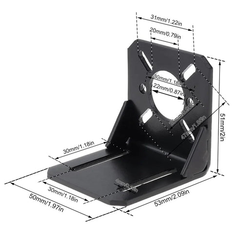 JOYNANO L-shaped motor mounting bracket, alloy steel, black; fits 28/35/42 mm steppers and DC motors, pack of 2