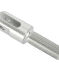 Heavy Duty Steel Clevis With Right Hand Thread Designed For Suspension Linkage And Custom Fabrication Featuring A 3/8 Inch Slot And Pin Hole close-up showing threaded design for car suspension.