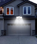 Outdoor Motion Sensor Light 20W LED Flood Fixture With 2 Adjustable Heads IP65 Waterproof illuminating garage at night
