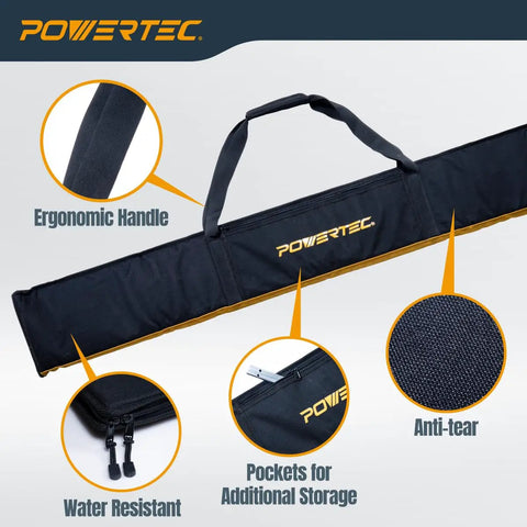 Straight Up Rugged Heavy Duty Case For Your 59 Inch Track Saw Guide Rail Featuring Thick Dual Padded Sleeves Universal Router Track Bag with ergonomic handle, pockets, and water-resistant material.