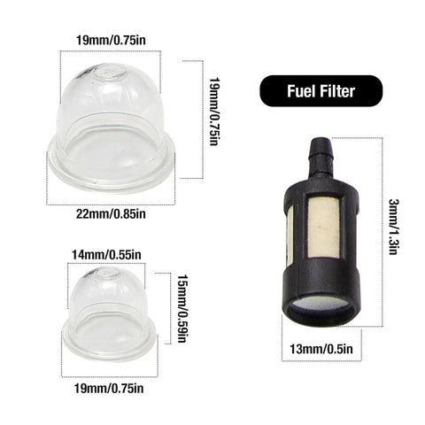 AC04122 Fuel Line Kit With Filter And Primer Bulb Replacement dimensions for Zama Poulan Craftsman Husqvarna.