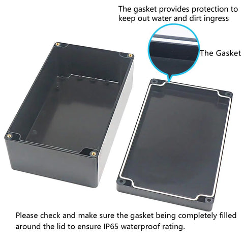 Open IP65 Waterproof Outdoor ABS Project Box Junction Enclosure with lid and gasket detail, black, 7.9x4.7x2.95 inch