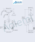 Clawfoot Tub Faucet With Handheld Spray And Spout, Double Lever Bathroom Mixer Tap, Vintage Victorian Telephone Shape, dimensions view