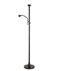 Rush Floor Lamp In Oil Rubbed Bronze 72 Inch Tall Torchiere with white glass shade and reading light, industrial modern design.