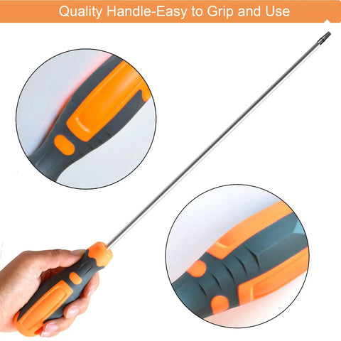Heavy Duty T25 Torx Security Screwdriver 12 Inch Extra Long Shaft With No Sweat Grip Handle For Tamper Proof Screws showcasing ergonomic handle.