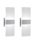 Set Of 2 Sleek Modern LED Wall Sconces 12W Cool White Light, Energy Efficient Acrylic And Aluminum Hardwired Wall Mounted Lamps