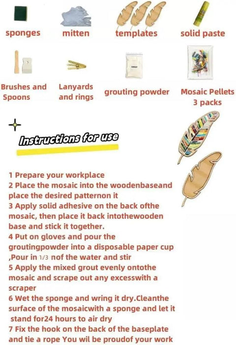 DIY Mosaic Kit For Adults With Feather Bird Cat And Heart Designs, Christmas Gift For Crafters, Includes Grout And Tools guide