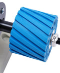 Close-up of blue rubber wheel part of Premium Electric Leather Edge Burnishing Machine With 350W Pure Copper Motor.