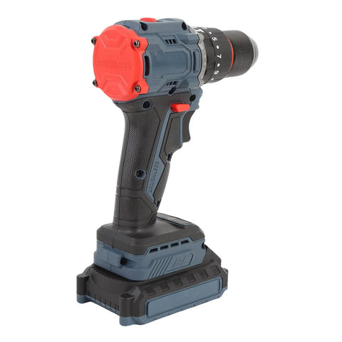 Rock Solid Brushless Cordless Drill With 1500 Rpm And 25 Torque Settings showing compact design and battery at base.