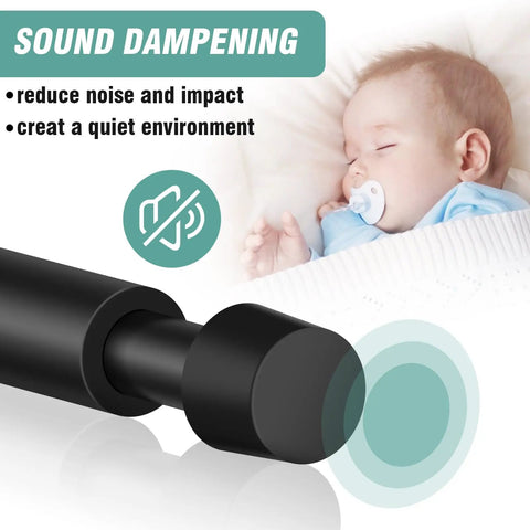 Heavy Duty 4.4 Inch Matte Black Door Stopper Set With Soft Rubber Tips in use near a sleeping baby, highlighting sound dampening.