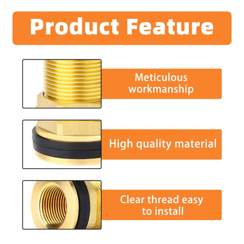 Close-up of Brass 1-1/2 Inch Female To 2 Inch Male Bulkhead Tank Connector Fitting With Rubber Ring showcasing workmanship and threads
