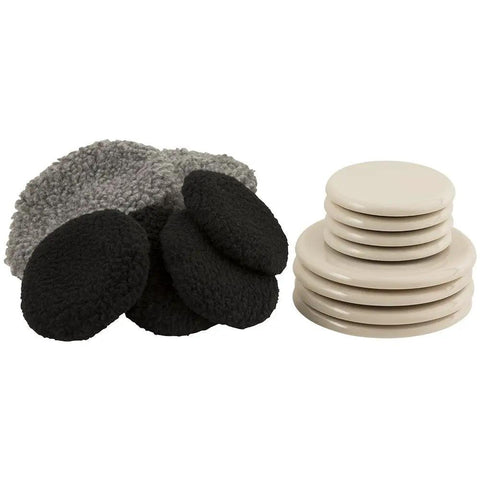 Heavy Furniture Sliders For Carpet And Hardwood Floors Beige Two In One Three And A Half Inch And Five Inch Sizes Make It A Breeze To Move Sofas Tables Desks And More 8 Pack, showing beige and black sliders.