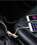Top Notch Retractable Car Charger With Spring Loaded Micro USB Cable That Slides Out To Three Point Six Feet for two phones charging in a car.