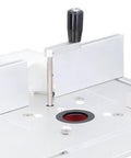 Built Different Router Table Combo Kit Featuring Smooth Zero To Fifty Four Millimeter Lift System With Comfy Grip Insert Plate And Rock Solid Clamping Setup For Workshop Addicts And Precision Trim Daily, showing insert plate with adjustable lift.