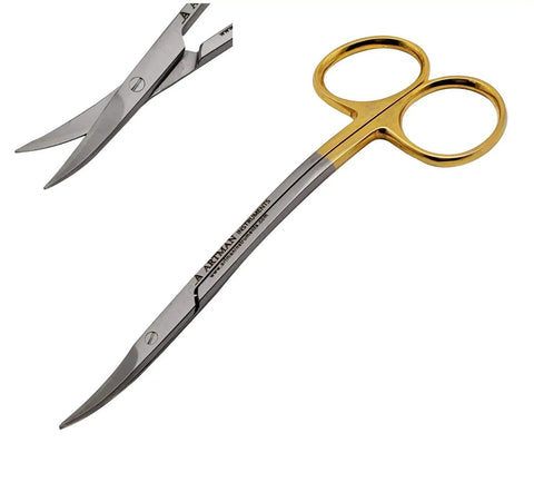 Double Curved Scissors Four And A Half Inch With Pro Grade Tungsten Carbide Inserts And Gold Plated Handle LaGrange Design for precise cutting.