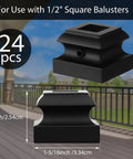 Iron Baluster Shoes Set 24 Pcs For 1/2 Inch Square Balusters Staircase Railing Satin Black Finish with size details