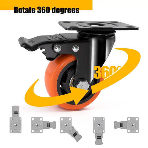 Beefy 3 Inch Heavy Duty Caster Wheels Set Of 4 With 1500 Lb Capacity showing 360-degree swivel rotation