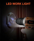 21V Cordless Drill Kit With 3/8 Inch Keyless Chuck, LED work light illuminating a keyhole