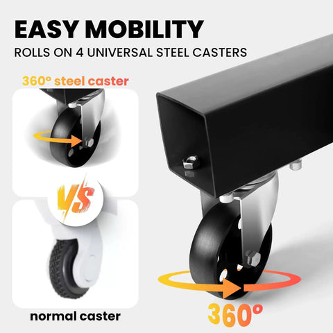Detail of 360-degree steel caster on 4400 Lb Heavy Duty Engine Crane And Hoist Cherry Picker emphasizing mobility and stability.